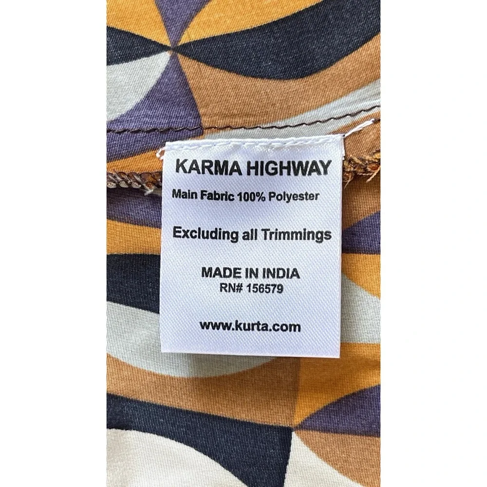 Karma Highway Retro Wide Leg Smocked Pants OS Boho Groovy Psychedelic Festival - Picture 6 of 10